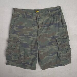 Lee Men's Camo Cargo Shorts Size 36 Zip Fly Cotton Spandex Blend
